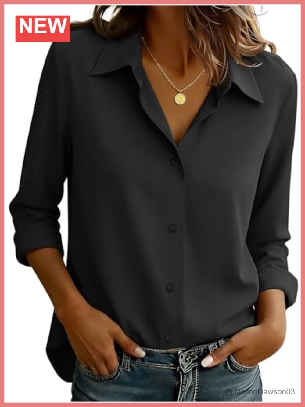 Wrinkle Free Button Down Shirt Long Sleeve V-Neck Work Blouse